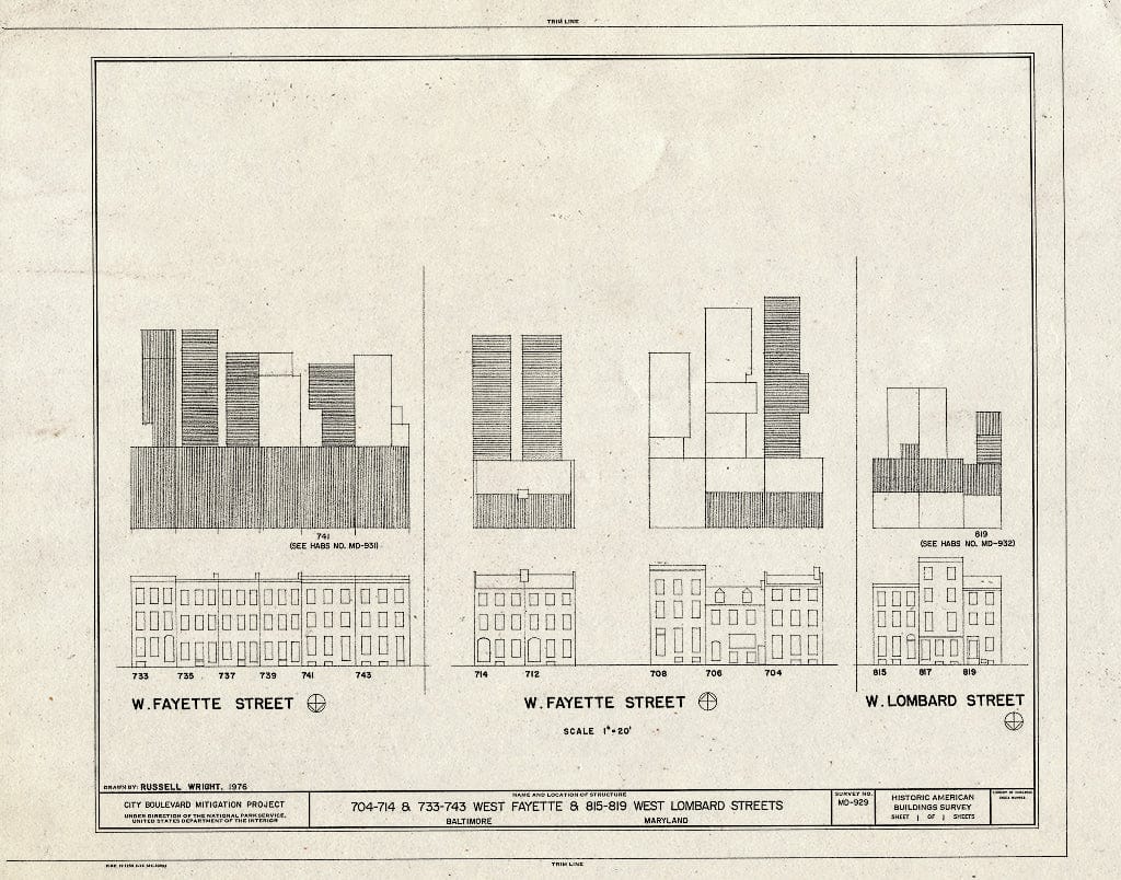 Blueprint HABS MD,4-BALT,160- (Sheet 1 of 1) - 704-714 & 733-743 West Fayette Street (Houses) & 815-819 West Lombard Street (Houses), Baltimore, Independent City, MD