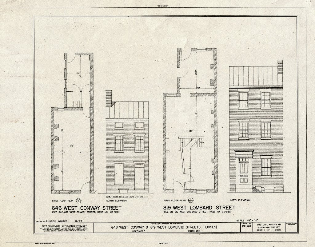 Blueprint HABS Md,4-BALT,159- (Sheet 1 of 1) - 646 West Conway Street (House) & 819 West Lombard Street (House), Baltimore, Independent City, MD