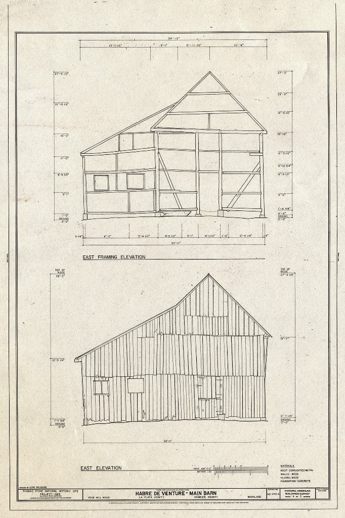 Blueprint HABS MD,9-Porto.V,3A- (Sheet 4 of 5) - Habre de Venture, Main Barn, Rose Hill Road, La Plata, Charles County, MD