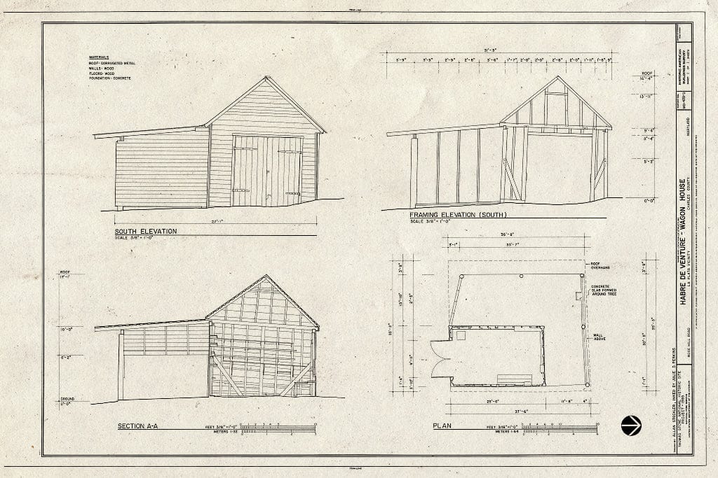 Blueprint HABS MD,9-Porto.V,3D- (Sheet 1 of 1) - Habre de Venture, Wagon House, Rose Hill Road, La Plata, Charles County, MD