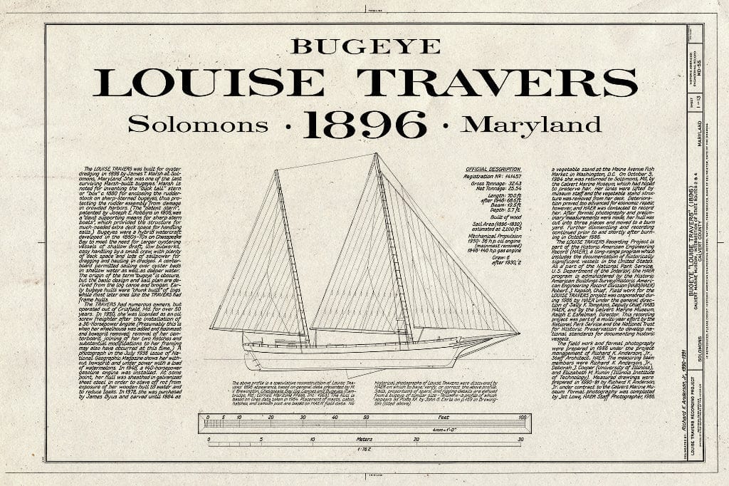 Blueprint HAER MD,5-SOLOM,1- (Sheet 1 of 13) - Bugeye Louise Travers, Intersection of Routes 2 & 4, Solomons, Calvert County, MD