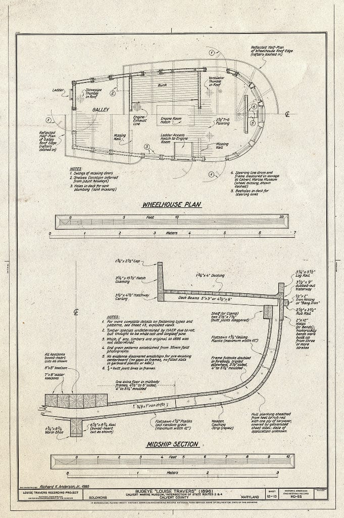 Blueprint HAER MD,5-SOLOM,1- (Sheet 12 of 13) - Bugeye Louise Travers, Intersection of Routes 2 & 4, Solomons, Calvert County, MD