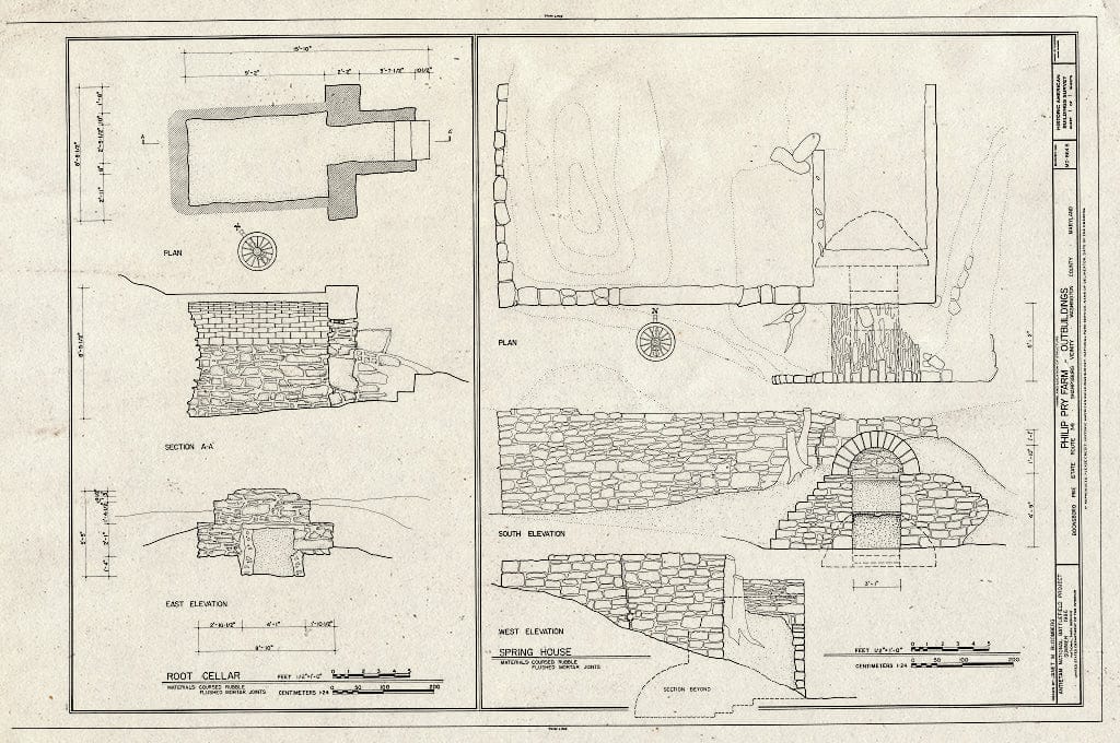 Blueprint HABS MD,22-SHARP.V,8-B- (sheet 1 of 1) - Philip Pry Farm, Outbuildings (Root Cellar & Spring House), Boonsboro Pike (State Route 34), Sharpsburg, Washington County, MD