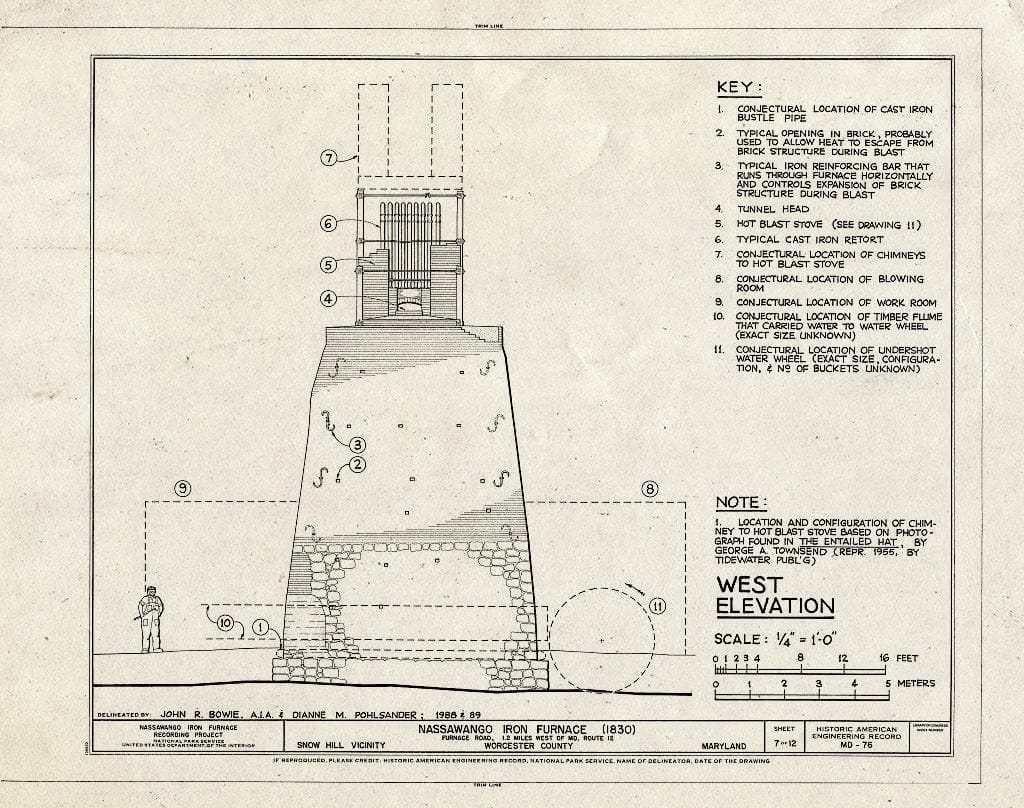 Blueprint HAER MD,24-SNOHI.V,2- (Sheet 7 of 12) - Nassawango Iron Furnace, Furnace Road, 1.2 Miles west of Maryland Route 12, Snow Hill, Worcester County, MD