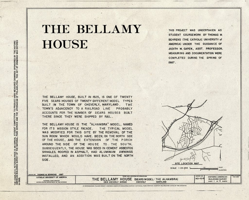 Blueprint HABS MD,17-CHEV,1- (Sheet 1 of 4) - The Bellamy House, 2819 Cheverly Avenue, Cheverly, Prince George's County, MD