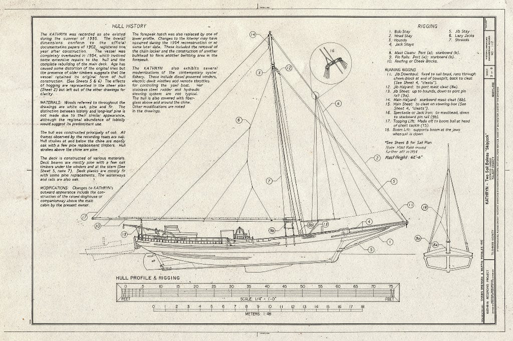 Blueprint HAER MD,21-TILG.V,1- (Sheet 3 of 8) - Kathryn-Two-sail Bateau Skipjack, Dogwood Harbor, Chesapeake Bay, Tilghman, Talbot County, MD