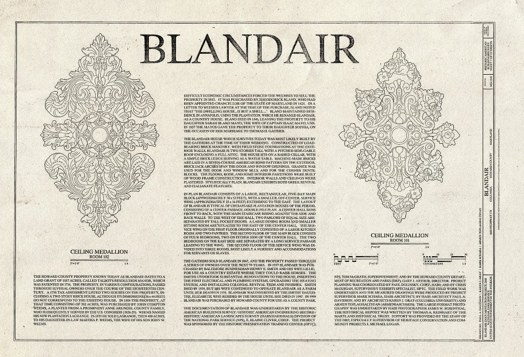 Blueprint HABS MD-1149 (Sheet 1 of 23) - Blandair, 6651 Highway 175, Columbia, Howard County, MD