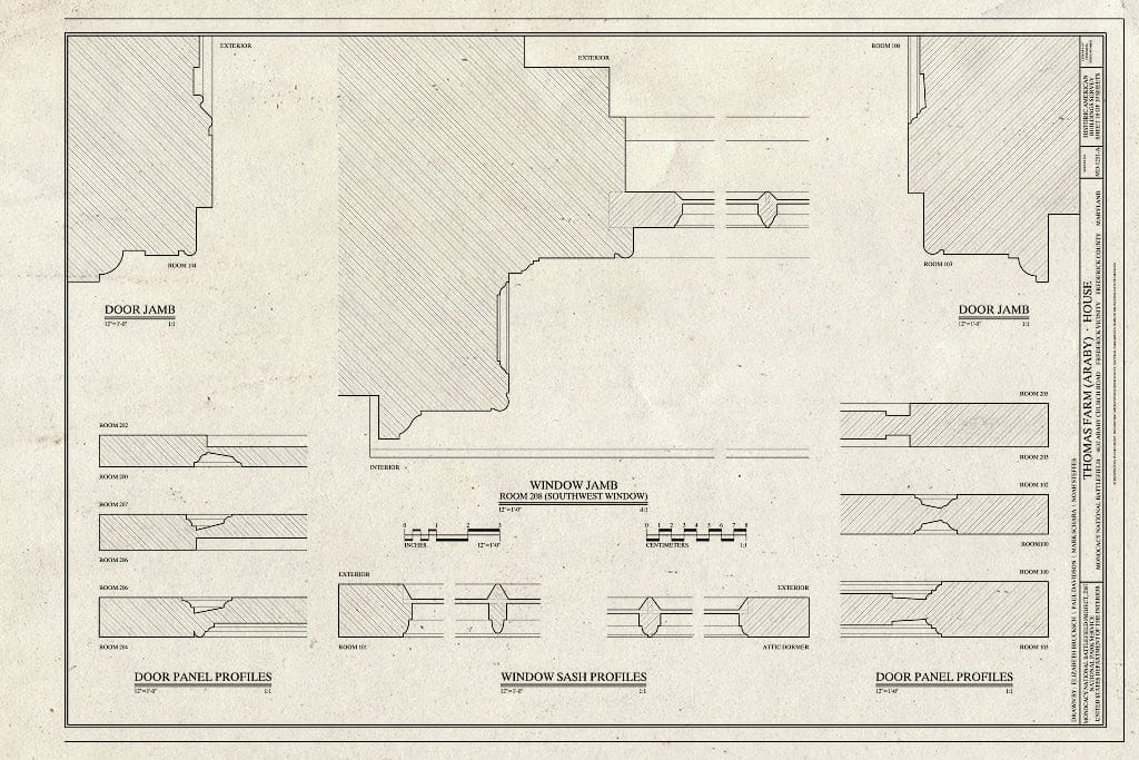 Blueprint Window and Door Jams, and Window Sash Profiles - Thomas Farm, House, 4632 Araby Church Road, Frederick, Frederick County, MD