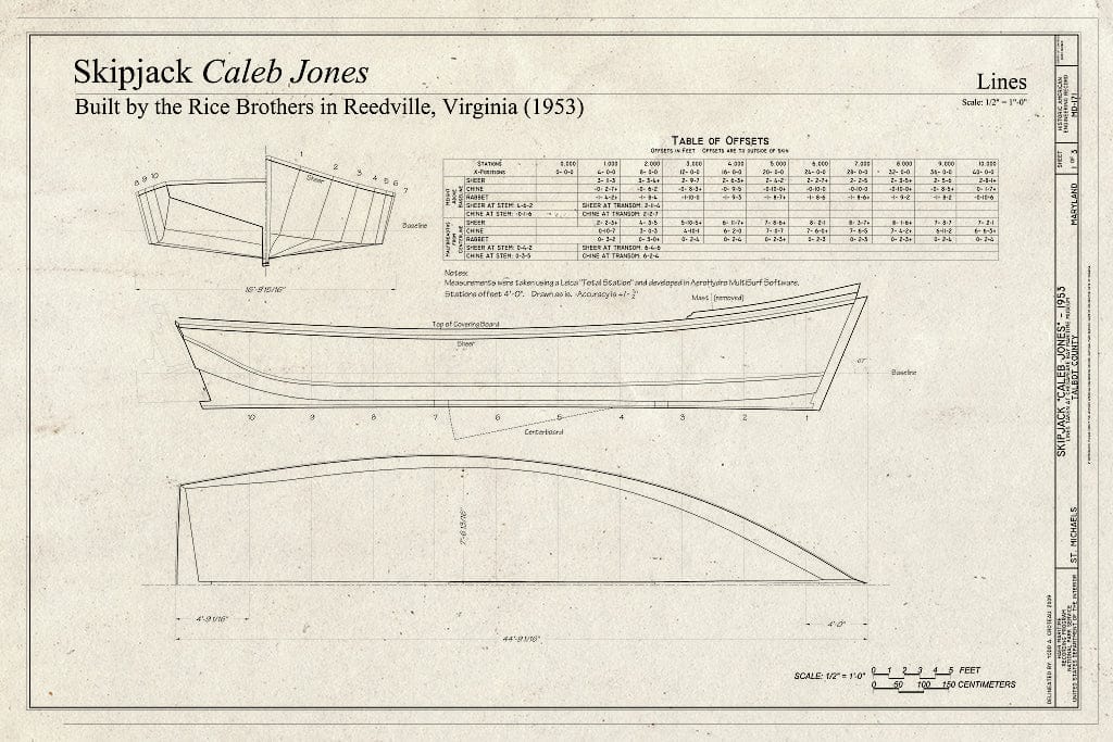 Blueprint Skipjack Caleb Jones, Lines - Skipjack Caleb Jones, Chesapeake Bay Maritime Museum, Saint Michaels, Talbot County, MD