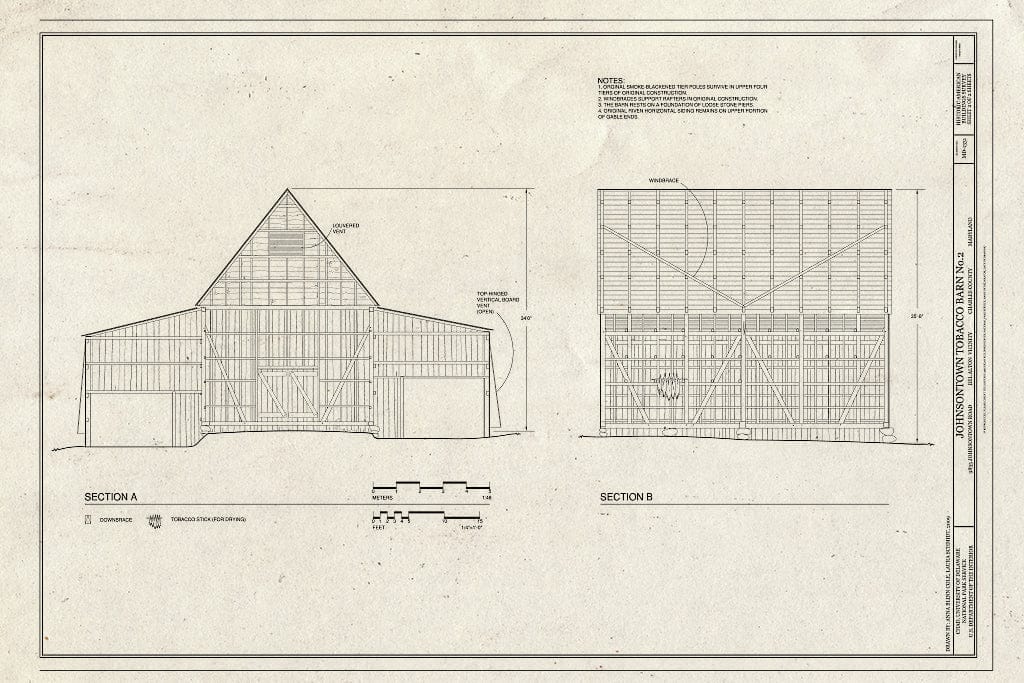 Blueprint Sections - Johnsontown Tobacco Barn No. 2, 9830 Johnsontown Road, Bel Alton, Charles County, MD