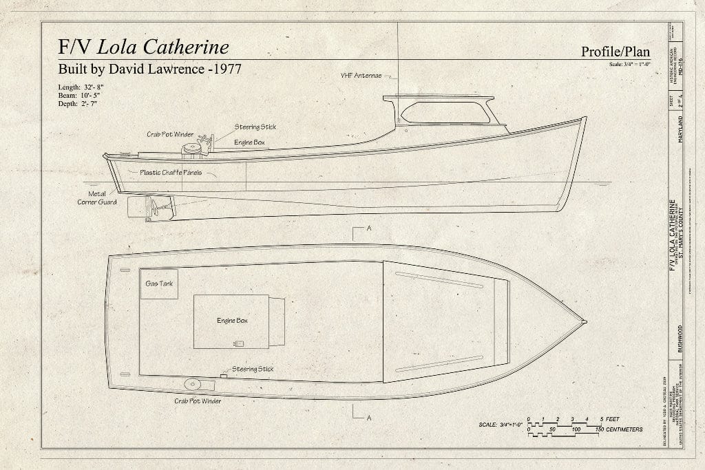 Blueprint Profile/Plan - Fishing Vessel Lola Catherine, Bushwood, St. Mary's County, MD