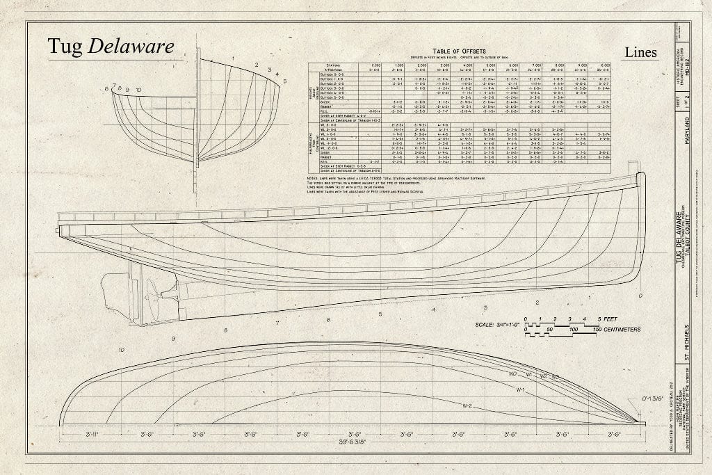 Blueprint Lines - Tug Delaware, Chesapeake Bay Maritime Museum, Saint Michaels, Talbot County, MD