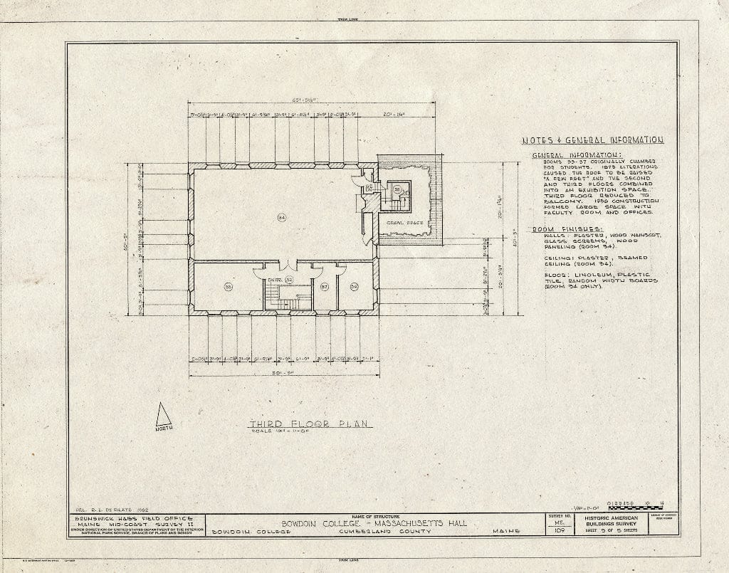 Blueprint HABS ME,3-BRU,1- (Sheet 5 of 5) - Bowdoin College, Massachusetts Hall, Bath Street, Brunswick, Cumberland County, ME