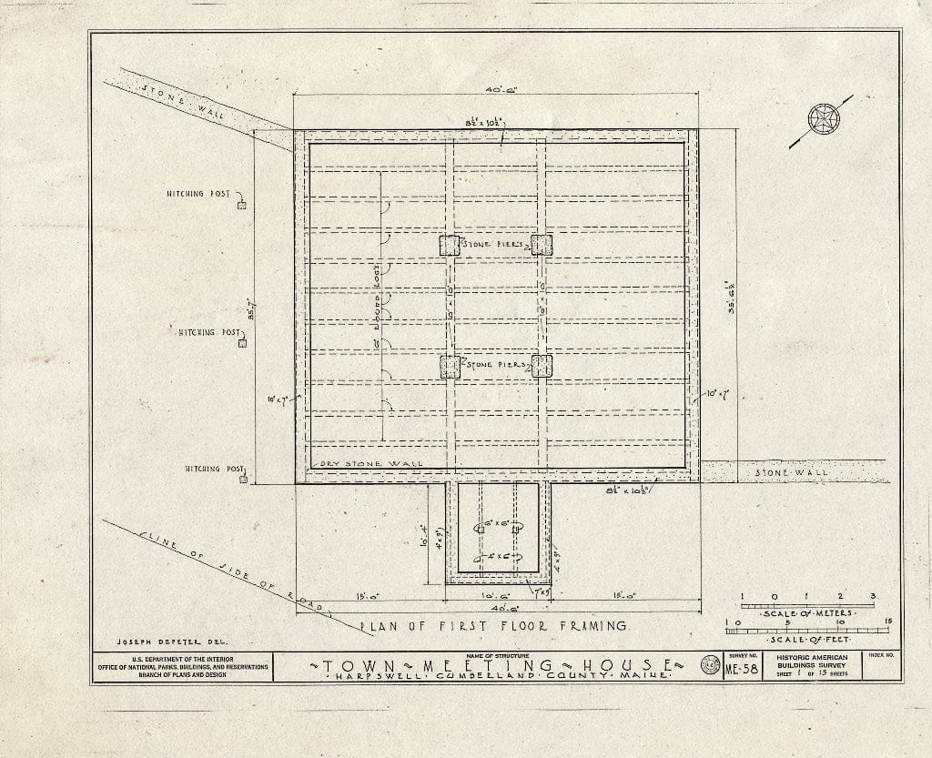 Blueprint HABS ME,3-HARP,1- (Sheet 1 of 13) - Old Town & Meeting House, State Route 123, South Harpswell, Cumberland County, ME
