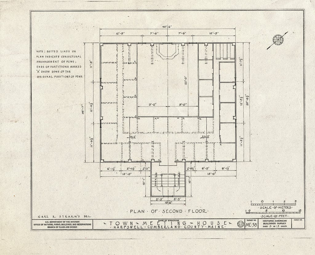 Blueprint HABS ME,3-HARP,1- (Sheet 3 of 13) - Old Town & Meeting House, State Route 123, South Harpswell, Cumberland County, ME