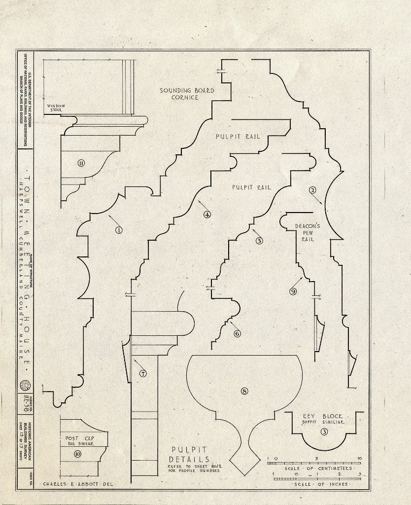 Blueprint HABS ME,3-HARP,1- (Sheet 13 of 13) - Old Town & Meeting House, State Route 123, South Harpswell, Cumberland County, ME