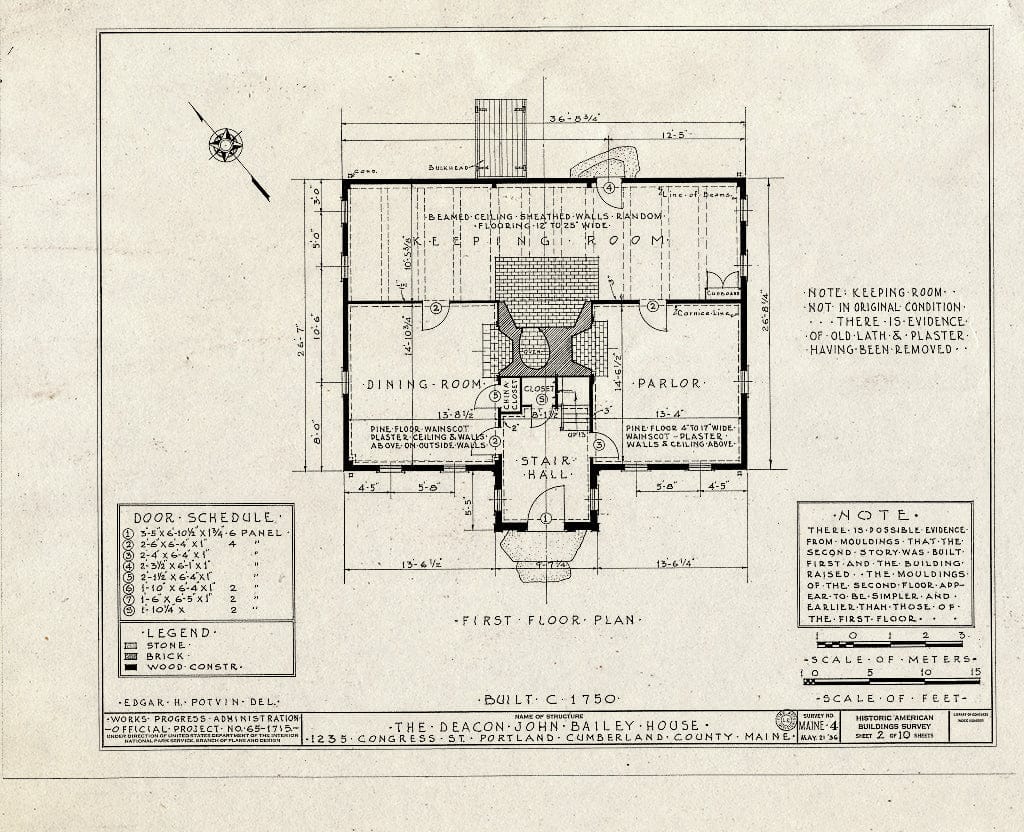 Blueprint HABS ME,3-Port,9- (Sheet 2 of 10) - Deacon John Bailey House, 1235 Congress Street, Portland, Cumberland County, ME