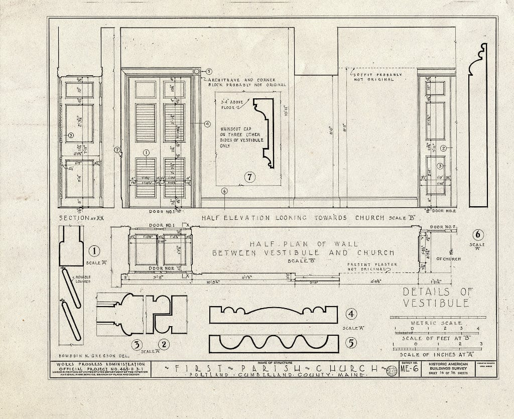 Blueprint HABS ME,3-Port,3- (Sheet 18 of 18) - First Parish Church (Unitarian), 425 Congress Street, Portland, Cumberland County, ME