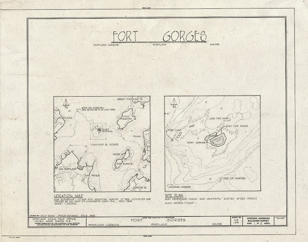 Blueprint HABS ME,3-Port,20- (Sheet 1 of 2) - Fort Gorges, Hog Island Ledge, Portland Harbor, Portland, Cumberland County, ME