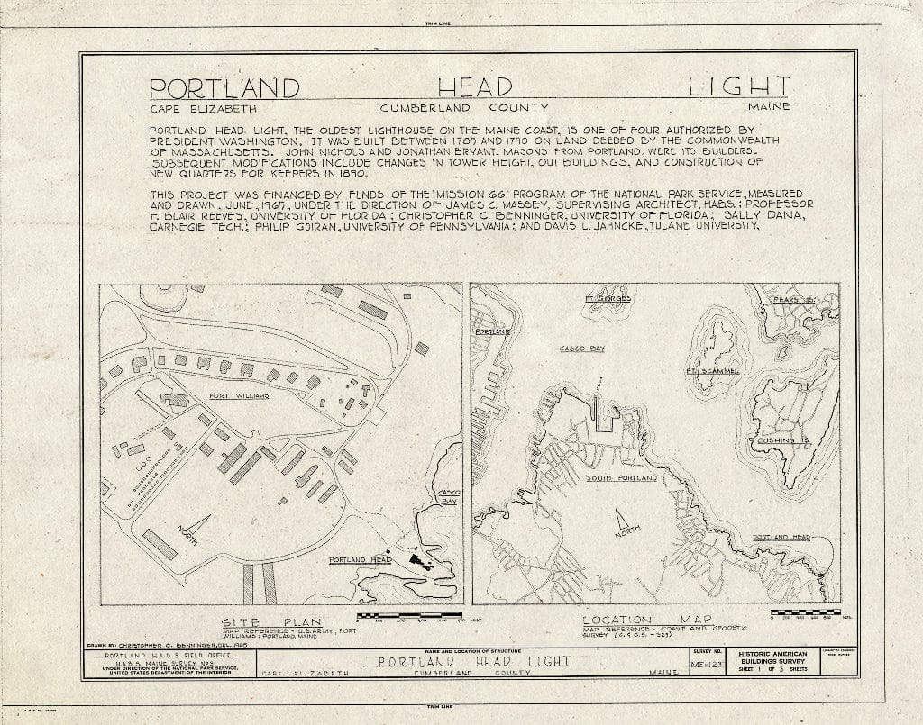 Blueprint HABS ME,3-Capel,2- (Sheet 1 of 3) - Portland Head Light, Portland Head, Approximately 1/2 Mile East of Shore Road, Cape Elizabeth, Cumberland County, ME