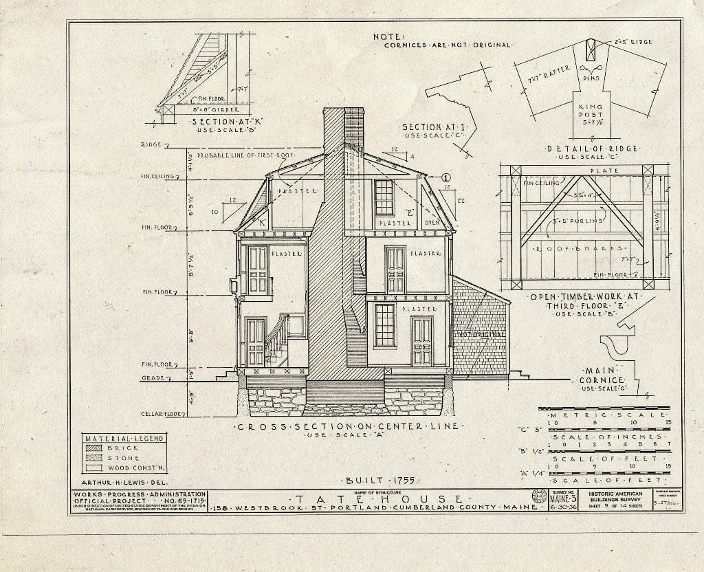 Blueprint HABS ME,3-STROWA,1- (Sheet 9 of 14) - Tate House, 158 Westbrook Street, Stroudwater, Cumberland County, ME