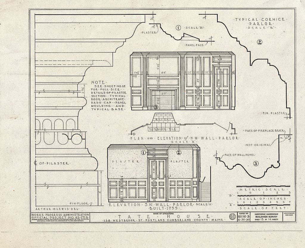 Blueprint HABS ME,3-STROWA,1- (Sheet 13 of 14) - Tate House, 158 Westbrook Street, Stroudwater, Cumberland County, ME