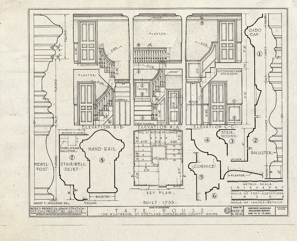 Blueprint HABS ME,3-STROWA,1- (Sheet 14 of 14) - Tate House, 158 Westbrook Street, Stroudwater, Cumberland County, ME
