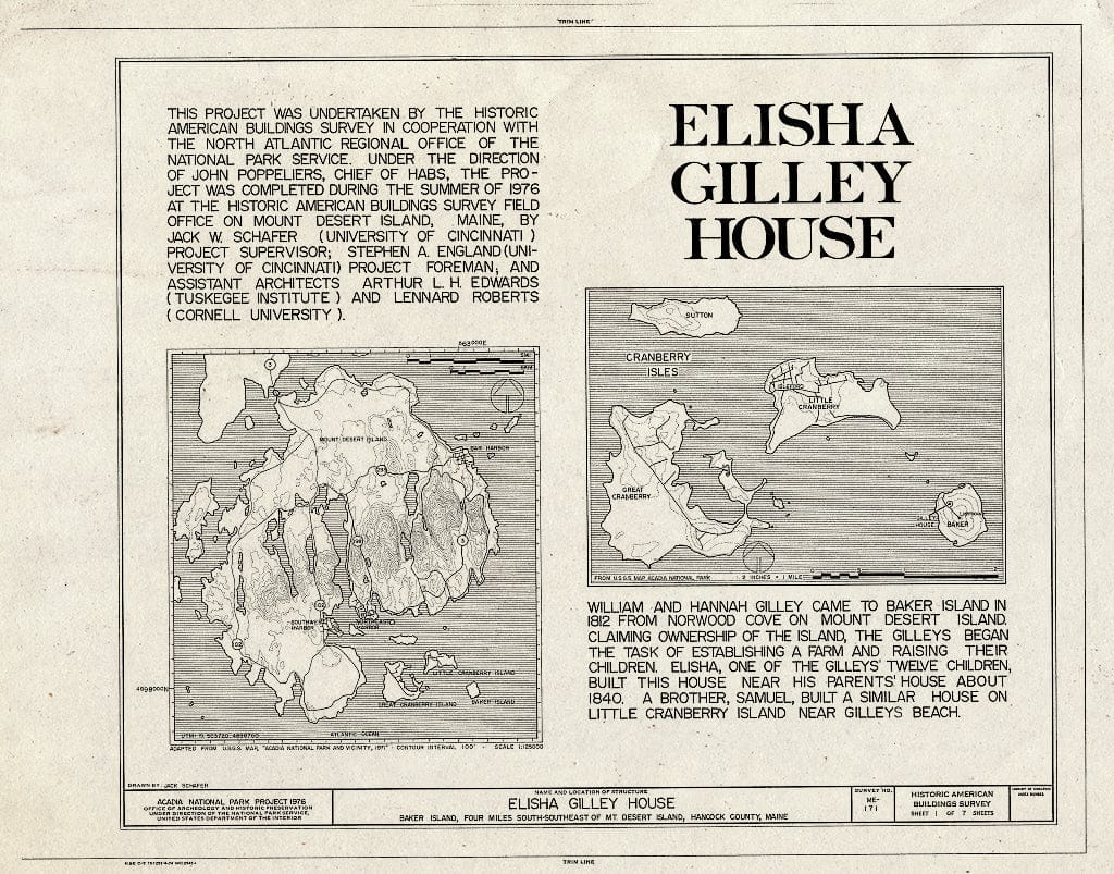 Blueprint HABS ME,5-BAKIS,2- (Sheet 1 of 7) - Elisha Gilley House, Bar Harbor, Hancock County, ME