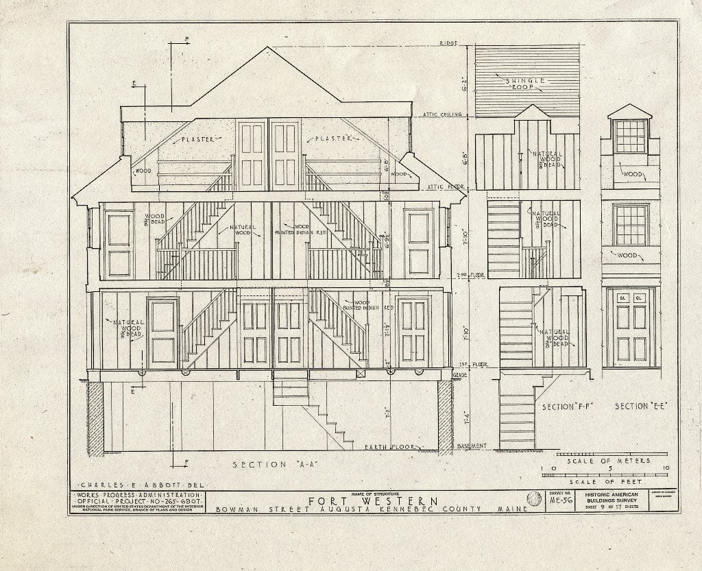 Blueprint HABS ME,6-AUG,1- (Sheet 9 of 17) - Fort Western, Main Building, Bowman Street, Augusta, Kennebec County, ME