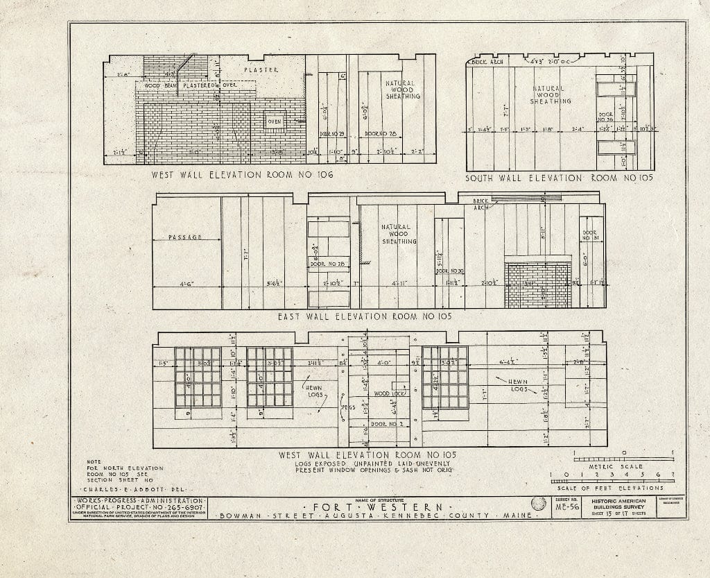 Blueprint HABS ME,6-AUG,1- (Sheet 15 of 17) - Fort Western, Main Building, Bowman Street, Augusta, Kennebec County, ME