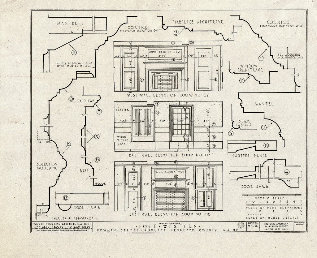 Blueprint HABS ME,6-AUG,1- (Sheet 16 of 17) - Fort Western, Main Building, Bowman Street, Augusta, Kennebec County, ME