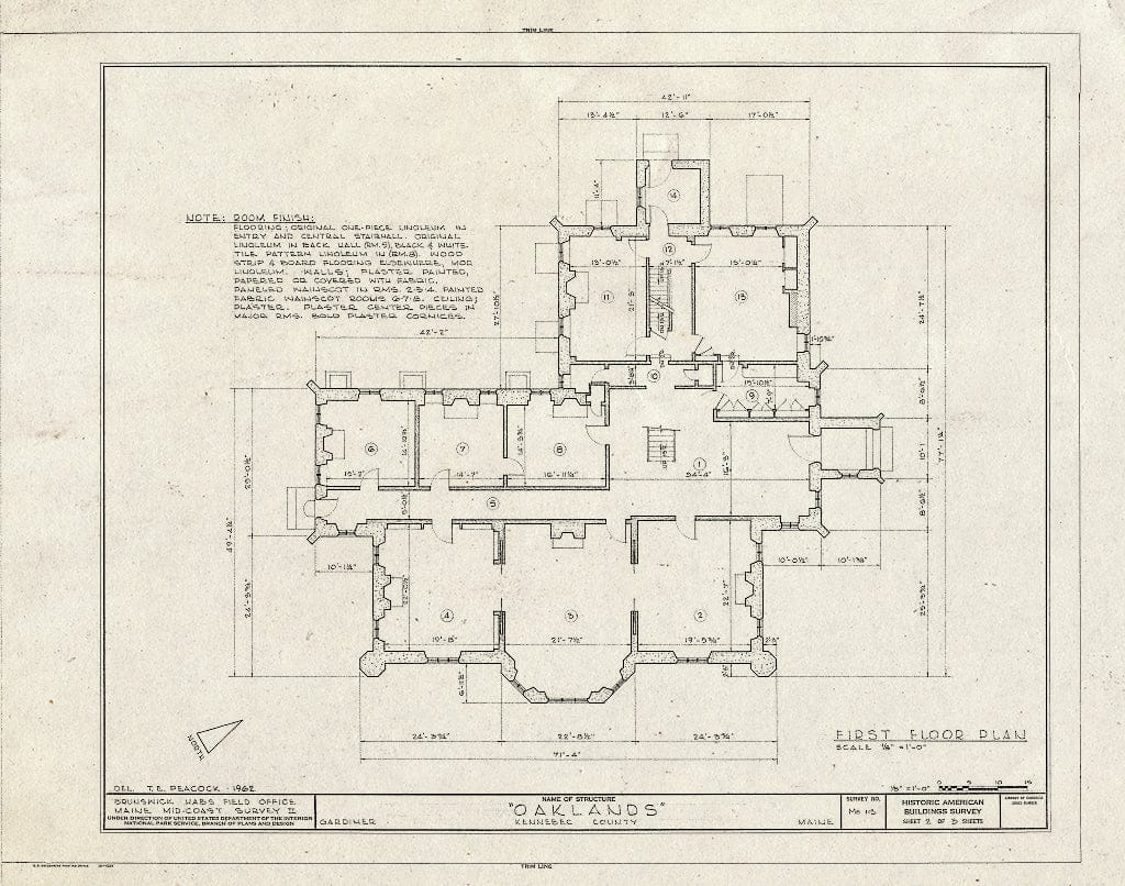 Blueprint HABS ME,6-Gard,1- (Sheet 2 of 3) - Oaklands, South end of Dresden Street, West Side of Kennebec River, Gardiner, Kennebec County, ME