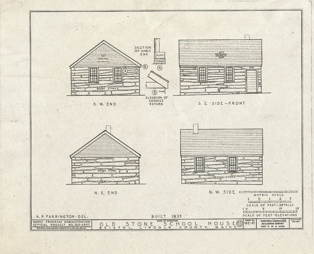 Blueprint HABS ME,8-BRIST.V,1- (Sheet 2 of 4) - Old Stone School House, State Route 130, Bristol, Lincoln County, ME