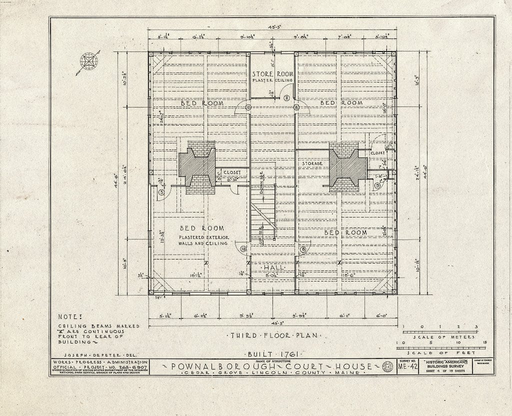 Blueprint HABS ME,8-CEGRO,1- (Sheet 4 of 19) - Pownalborough Court House, State Route 128, Cedar Grove, Lincoln County, ME