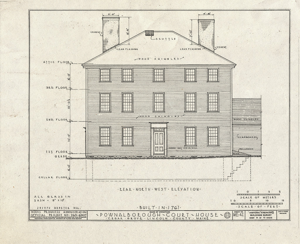 Blueprint HABS ME,8-CEGRO,1- (Sheet 8 of 19) - Pownalborough Court House, State Route 128, Cedar Grove, Lincoln County, ME