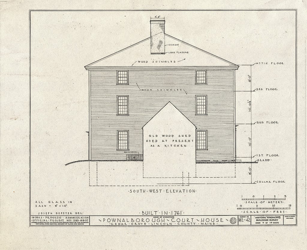 Blueprint HABS ME,8-CEGRO,1- (Sheet 9 of 19) - Pownalborough Court House, State Route 128, Cedar Grove, Lincoln County, ME