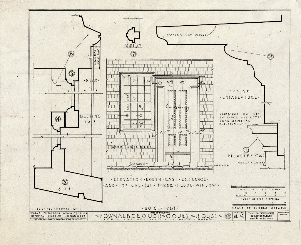 Blueprint HABS ME,8-CEGRO,1- (Sheet 13 of 19) - Pownalborough Court House, State Route 128, Cedar Grove, Lincoln County, ME