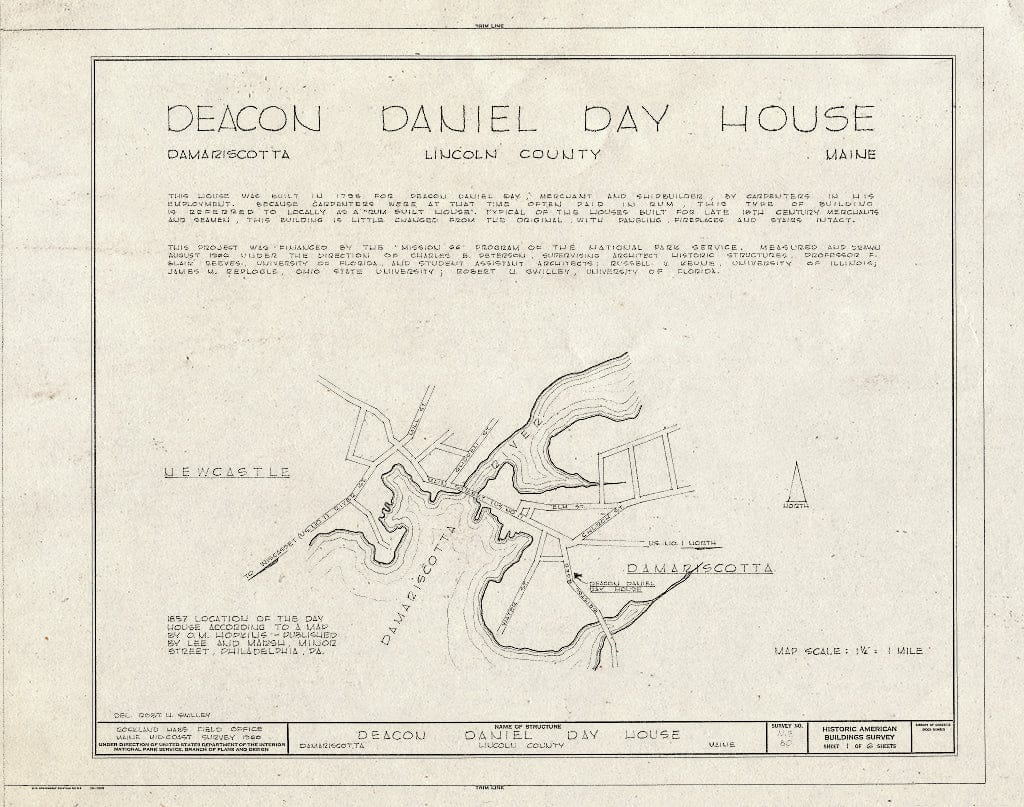 Blueprint HABS ME,8-DAMARM,2- (Sheet 1 of 6) - Daniel Day House, East Side of Bristol Road (State Route 129), South of U.S. Route 1, Damariscotta Mills, Lincoln County, ME