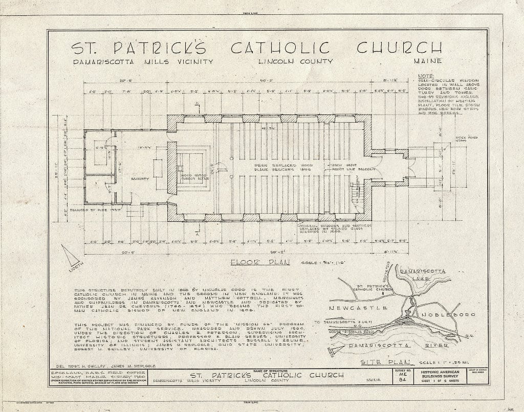 Blueprint HABS ME,8-DAMARM,3- (Sheet 1 of 2) - St. Patrick's Catholic Church, Off State Route 215, Damariscotta Mills, Lincoln County, ME