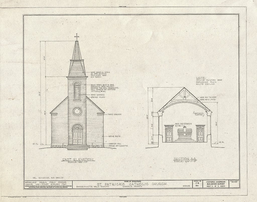 Blueprint HABS ME,8-DAMARM,3- (Sheet 2 of 2) - St. Patrick's Catholic Church, Off State Route 215, Damariscotta Mills, Lincoln County, ME