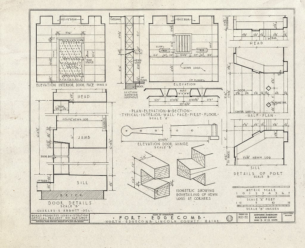 Blueprint HABS ME,8-EDCON,1- (Sheet 9 of 12) - Fort Edgecomb Blockhouse, North Edgecomb, Lincoln County, ME
