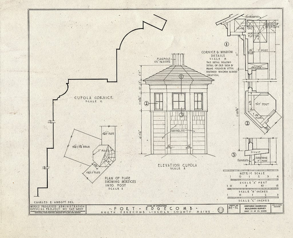 Blueprint HABS ME,8-EDCON,1- (Sheet 11 of 12) - Fort Edgecomb Blockhouse, North Edgecomb, Lincoln County, ME