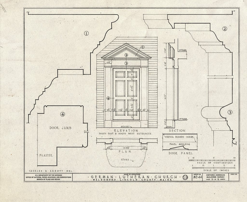 Blueprint HABS ME,8-WABO,1- (Sheet 13 of 18) - German Lutheran Church, State Route 32, Waldoboro, Lincoln County, ME