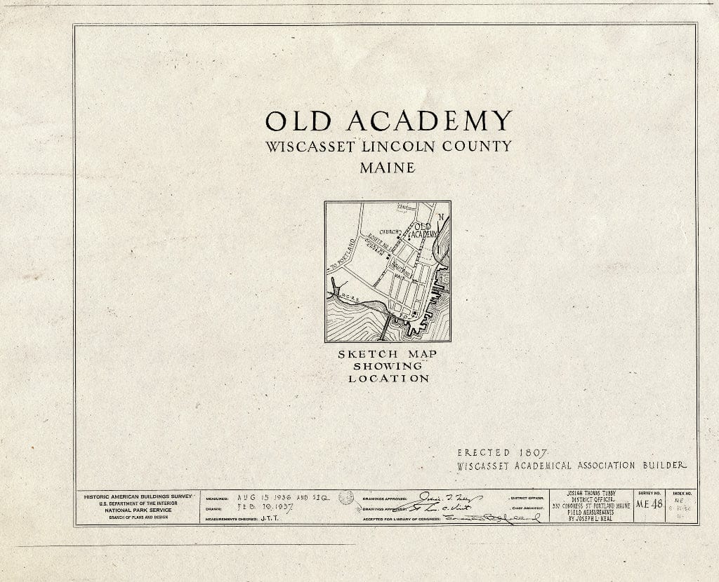 Blueprint HABS ME,8-WISC,4- (Sheet 0 of 9) - Old Academy, Warren & Hodge Streets, Wiscasset, Lincoln County, ME