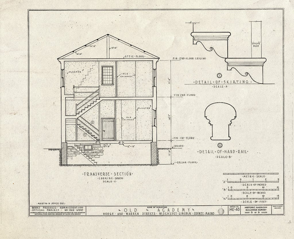 Blueprint HABS ME,8-WISC,4- (Sheet 8 of 9) - Old Academy, Warren & Hodge Streets, Wiscasset, Lincoln County, ME
