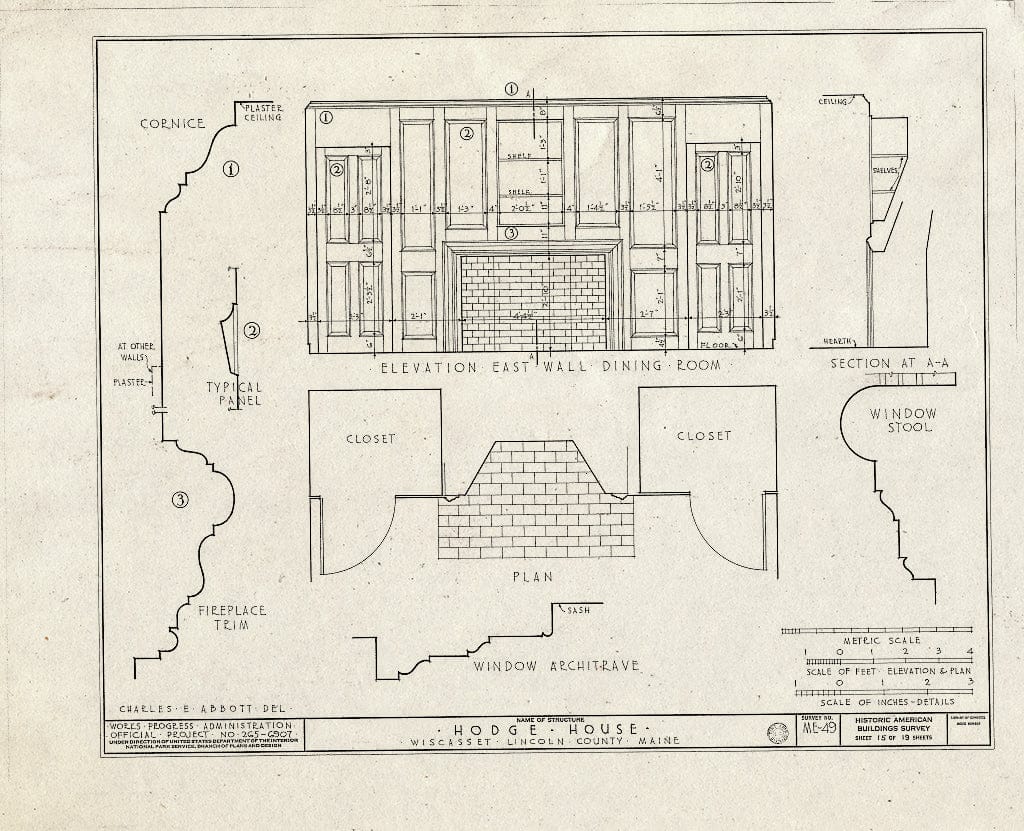 Blueprint HABS ME,8-WISC,5- (Sheet 15 of 19) - Hodge House, Hodge Street & Route 1, Wiscasset, Lincoln County, ME
