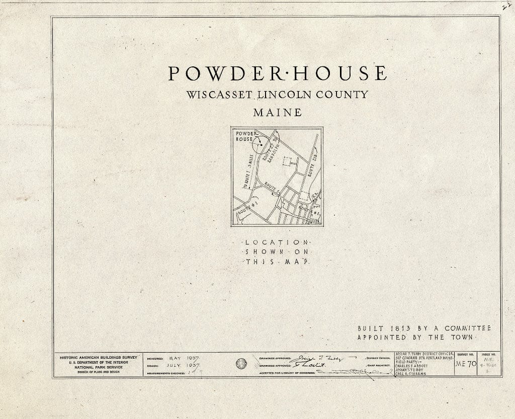 Blueprint HABS ME,8-WISC,6- (Sheet 0 of 3) - Powder House, Wiscasset, Lincoln County, ME