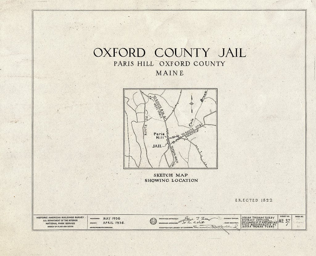 Blueprint HABS ME,9-Parhi,3- (Sheet 0 of 2) - Old Country Jail, Village Green, Paris, Oxford County, ME