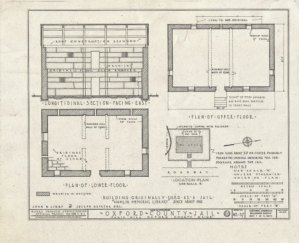 Blueprint HABS ME,9-Parhi,3- (Sheet 1 of 2) - Old Country Jail, Village Green, Paris, Oxford County, ME