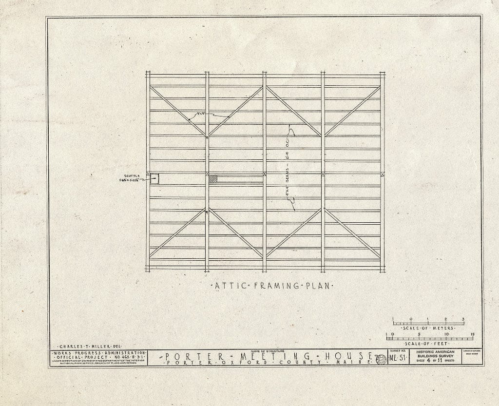 Blueprint HABS ME,9-Port,1- (Sheet 4 of 11) - Porter Meeting House, Mill Brook, Porter, Oxford County, ME